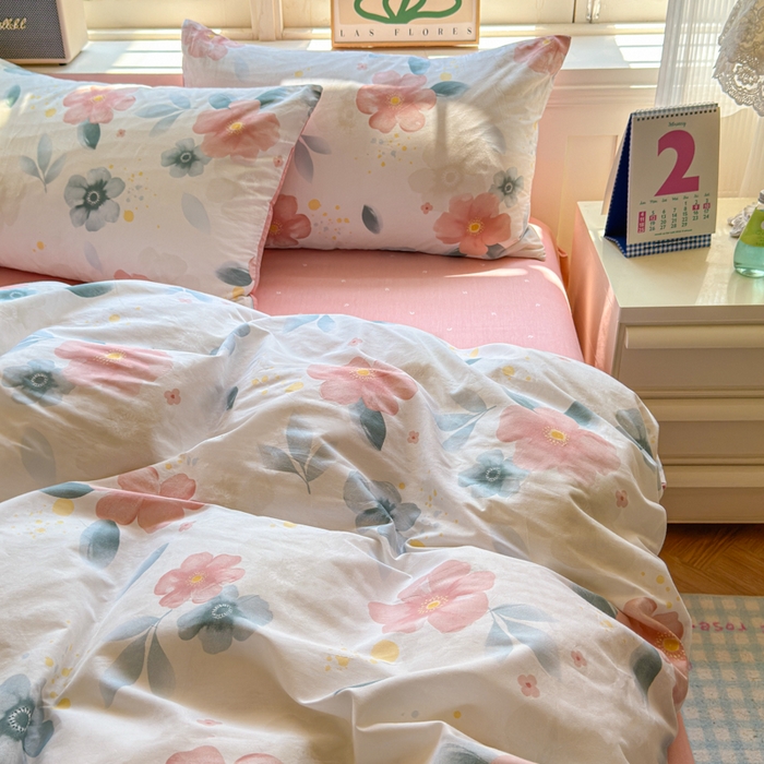 91家纺网 家纺一手货源 找家纺 清雅福 2024新款全棉13070印花单品系列-四件套 半夏清风粉