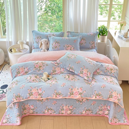 赫梵茜 2024新款高克重安抚豆豆被套牛奶绒夹棉床盖四件套 风吹半夏