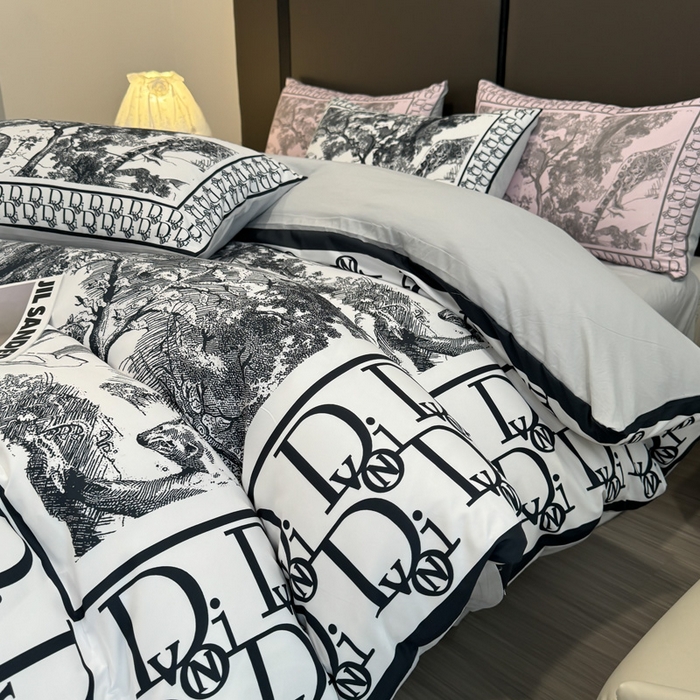 91家纺网 家纺一手货源 找家纺 花沐家居 2024新款亲肤云朵棉四件套加厚印花高克重磨毛四件套直播爆款 黑迪