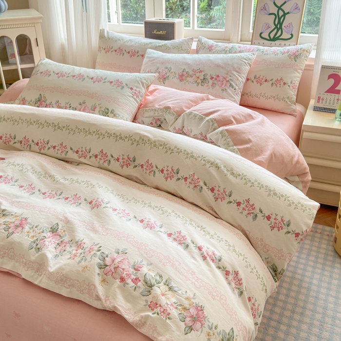 91家纺网 家纺一手货源 找家纺 清雅福 2024新款全棉13070印花单品系列-单被套 花梦初粉