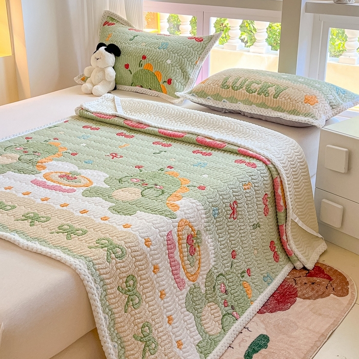 91家纺网 家纺一手货源 找家纺 川悦生活 2024新款A类印花雪花绒床垫加厚绒保暖床护垫 床垫甜系龙龙