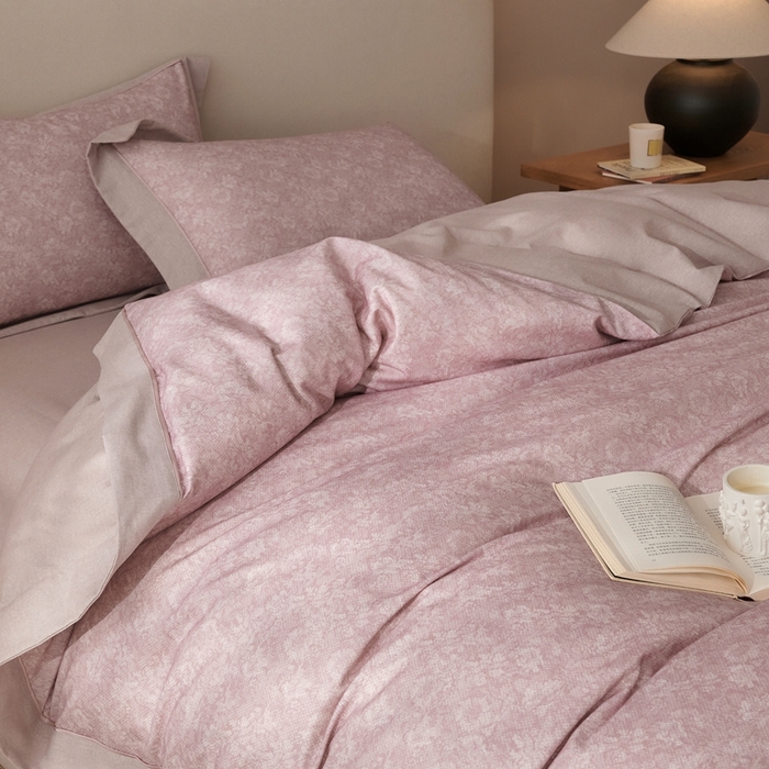 91家纺网 家纺一手货源 找家纺 榻尚家居 2024新款加厚纯棉磨毛蕾莎系列四件套 蕾莎豆沙