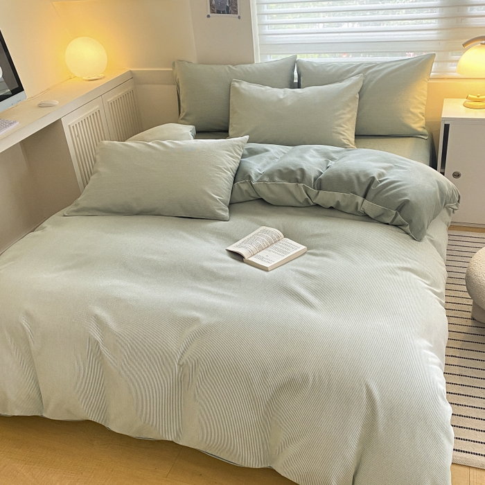 91家纺网 家纺一手货源 找家纺 慕尚家纺 2025新款原棉磨毛四件套单被套系列-单被套 细条暮山灰蓝