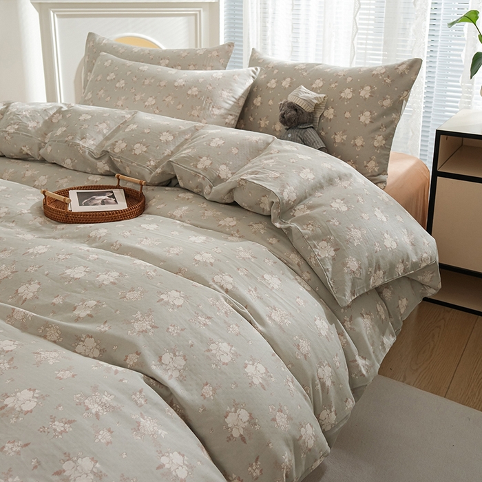 91家纺网 家纺一手货源 找家纺 麦伦家居 2024秋冬新款A类全棉有氧双层纱四件套 白茶