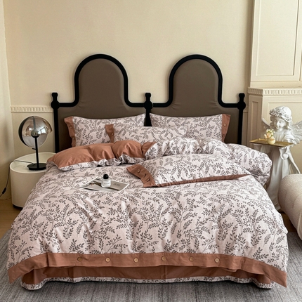 91家纺网 家纺一手货源 找家纺 泽西家纺 2024新款数码印花全棉磨毛纽扣款纯棉磨毛四件套 蔓舒