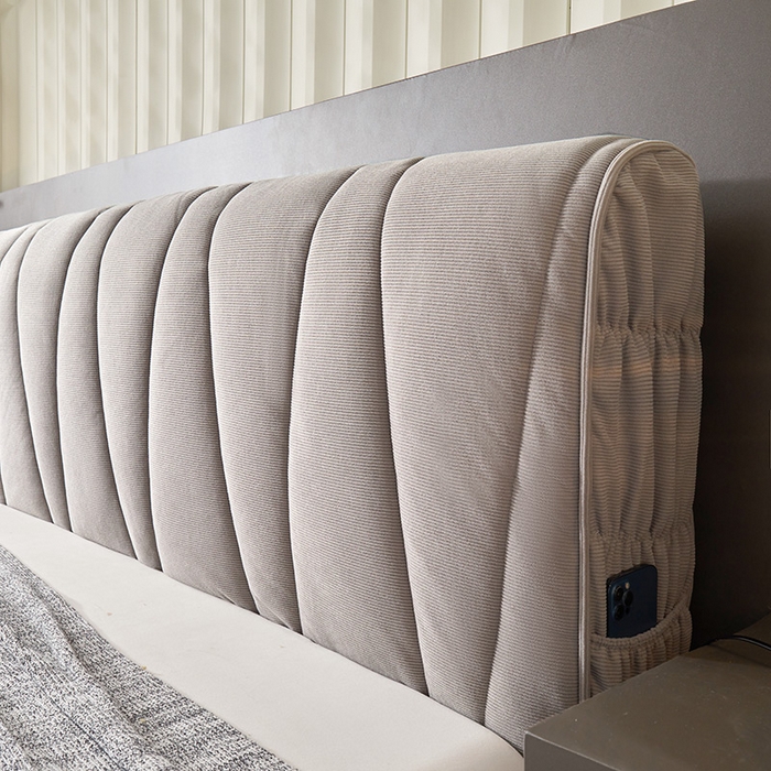 91家纺网 家纺一手货源 找家纺 情恒家纺 2025新款抽条牛奶绒斜线款床头罩大靠背靠垫 时尚灰