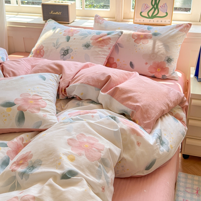 91家纺网 家纺一手货源 找家纺 清雅福 2024新款全棉13070印花单品系列-单被套 半夏清风粉