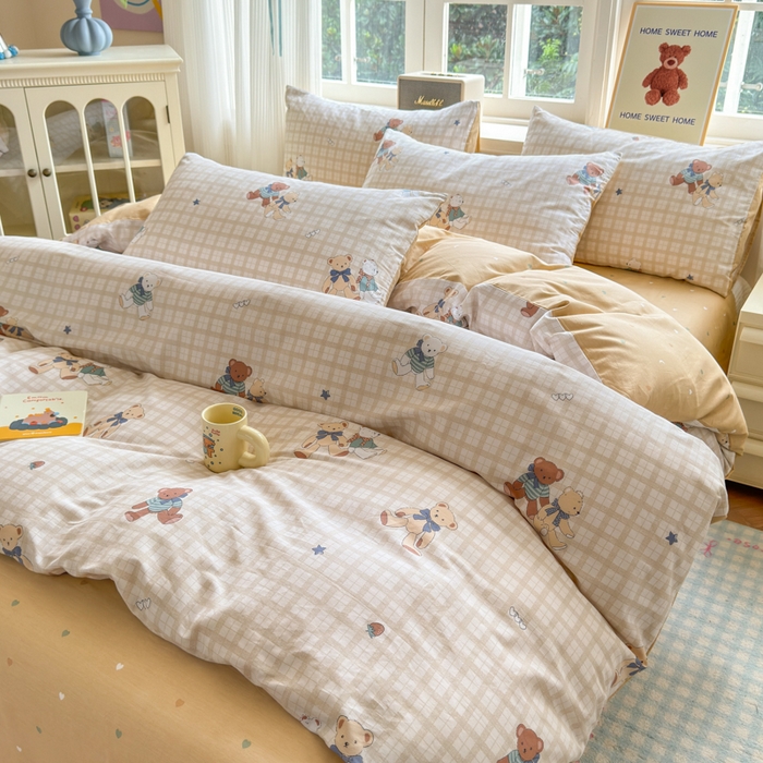 91家纺网 家纺一手货源 找家纺 清雅福 2024新款全棉13070印花单品系列-四件套 格子铺米