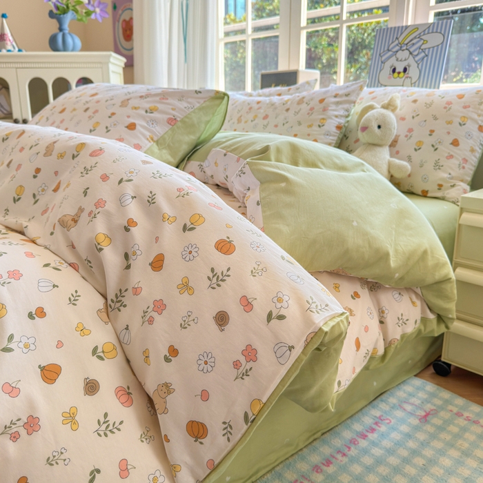 91家纺网 家纺一手货源 找家纺 清雅福 2024新款全棉13070印花单品系列-四件套 春日限定米