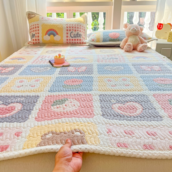 91家纺网 家纺一手货源 找家纺 川悦生活 2024新款A类印花雪花绒床垫加厚绒保暖床护垫 床垫甜蜜日常粉