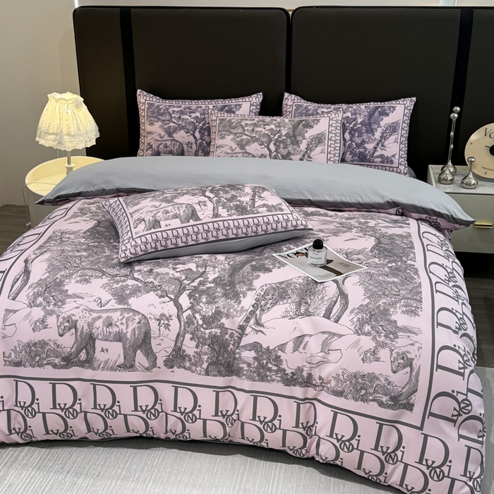 91家纺网 家纺一手货源 找家纺 花沐家居 2024新款亲肤云朵棉四件套加厚印花高克重磨毛四件套直播爆款 灰粉迪