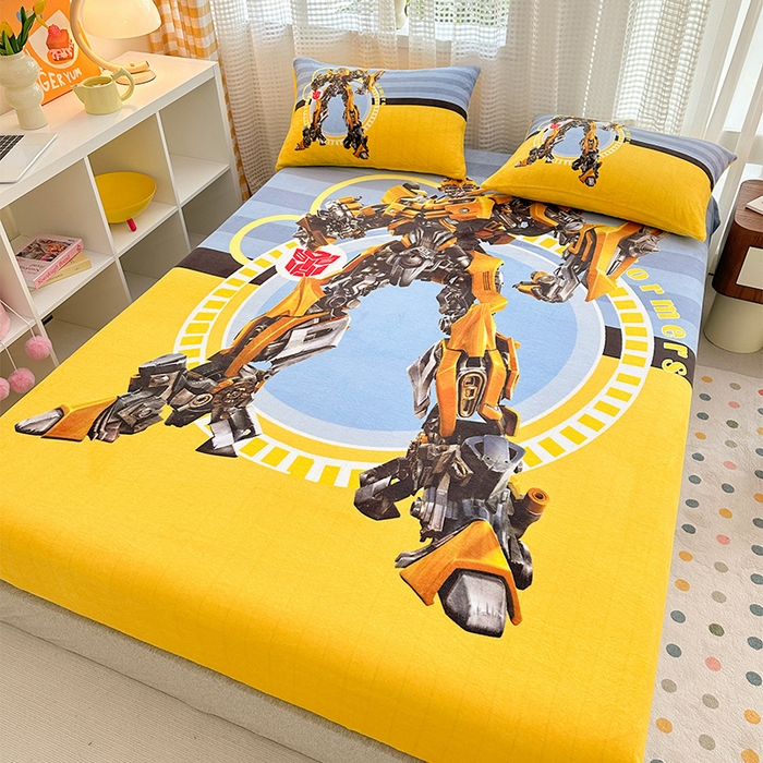 91家纺网 家纺一手货源 找家纺 ds生活馆 2026新款大版数码印花牛奶绒单床笠 大黄蜂