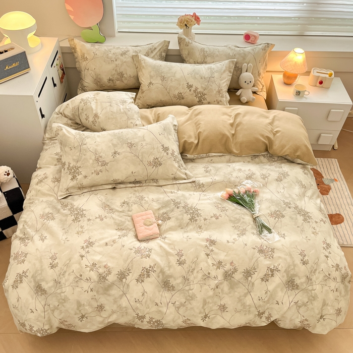 91家纺网 家纺一手货源 找家纺 慕尚家纺 2025新款原棉磨毛四件套单被套系列-四件套 似水生花