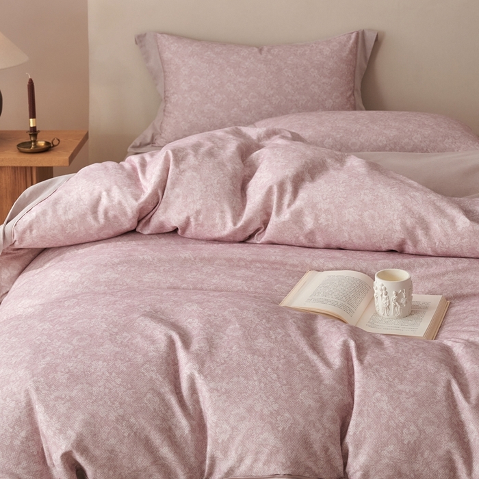 91家纺网 家纺一手货源 找家纺 榻尚家居 2024新款加厚纯棉磨毛蕾莎系列四件套 蕾莎豆沙