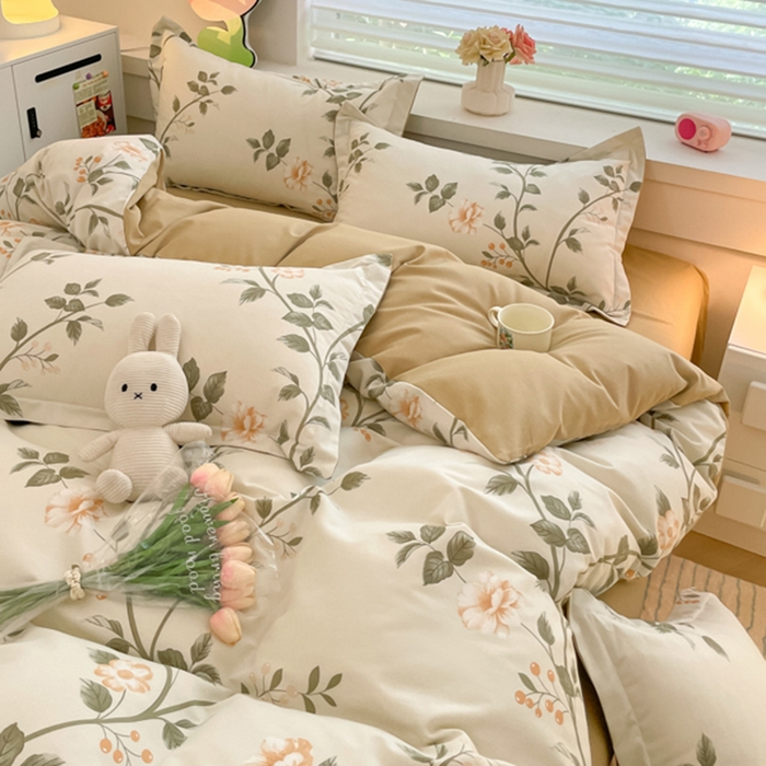 91家纺网 家纺一手货源 找家纺 慕尚家纺 2025新款原棉磨毛四件套单被套系列-四件套 向阳花开