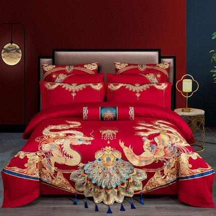 91家纺网 家纺一手货源 找家纺 （总）蒂爵 全棉纯棉1长绒棉刺绣高端贡缎新中式工艺款婚庆四件套多件套