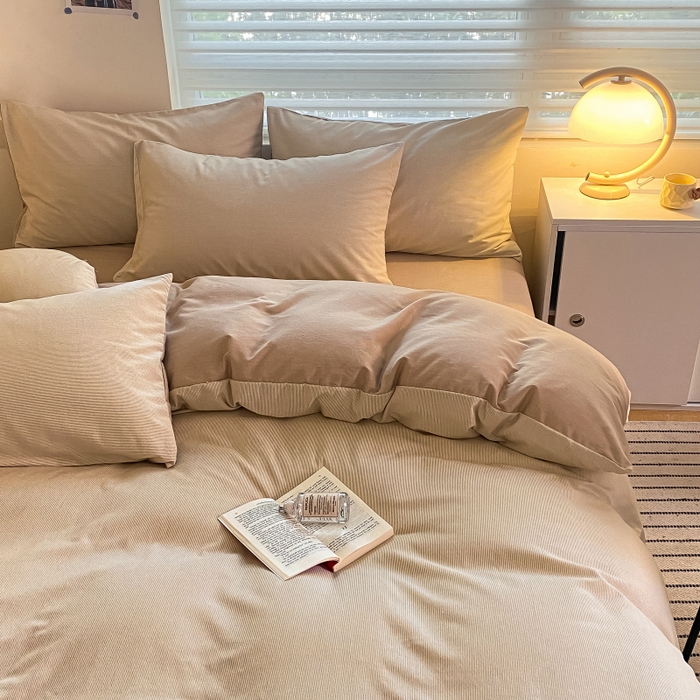 91家纺网 家纺一手货源 找家纺 慕尚家纺 2025新款原棉磨毛四件套单被套系列-四件套 细条卡其