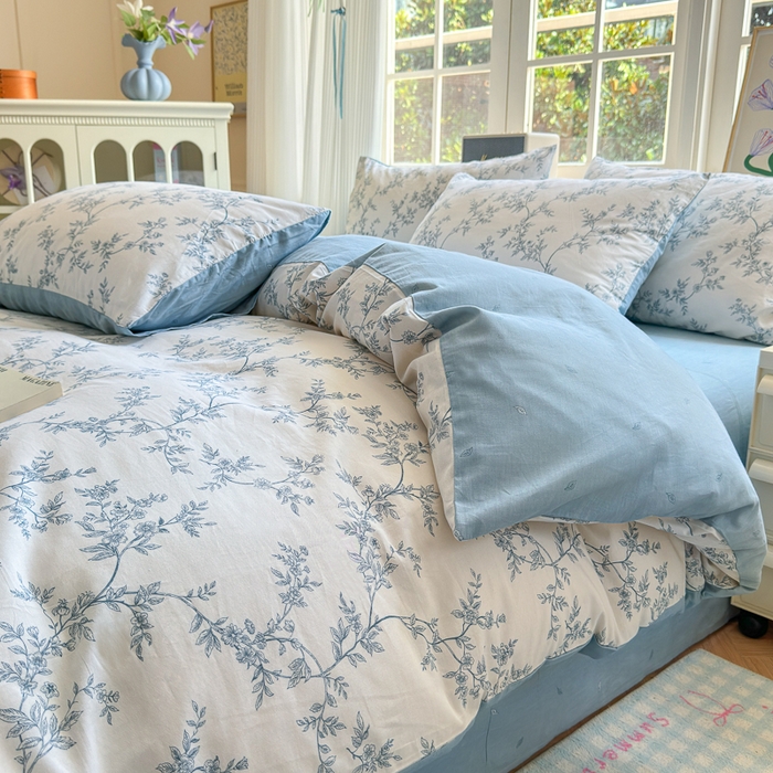 91家纺网 家纺一手货源 找家纺 清雅福 2024新款全棉13070印花单品系列-四件套 满庭米