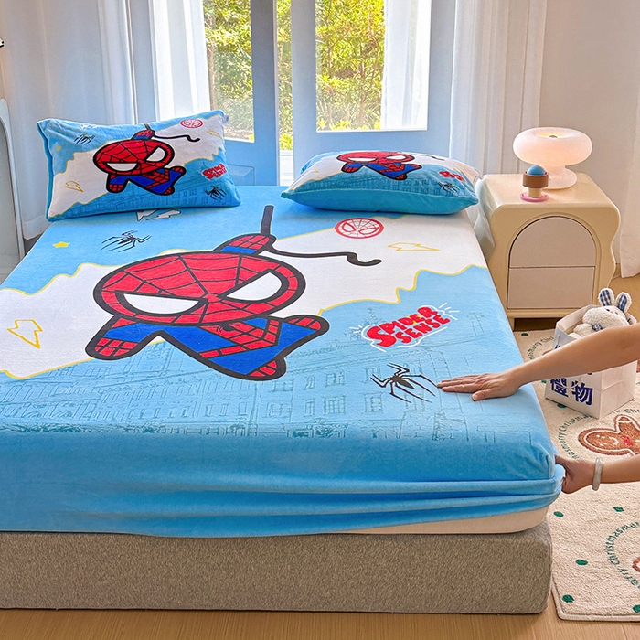 91家纺网 家纺一手货源 找家纺 ds生活馆 2026新款大版数码印花牛奶绒单床笠 蜘蛛人