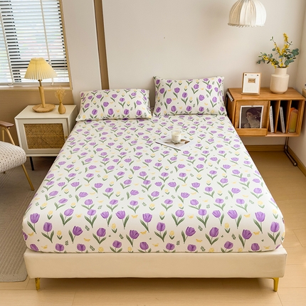 芃成家纺 2024新款原棉加厚生态磨毛单床笠 郁金香之恋