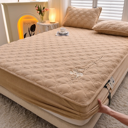 91家纺网 家纺一手货源 找家纺 好眠好梦家纺 2024新款A类宝宝绒床笠-百合花开 奶咖色