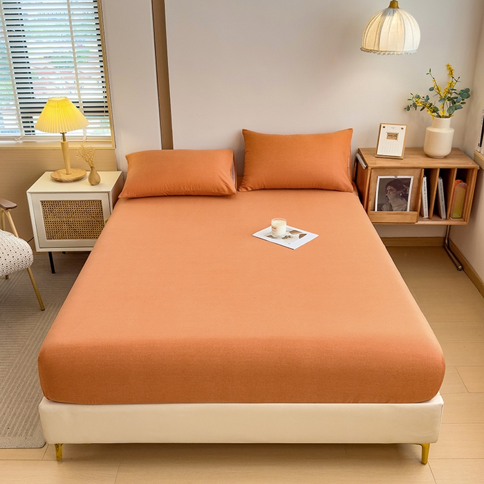 91家纺网 家纺一手货源 找家纺 芃成家纺 2024新款原棉加厚生态磨毛单床笠 南瓜色