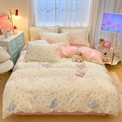 91家纺网 家纺一手货源 找家纺 （总）2025新款田园花卉类印花牛奶绒被套单件