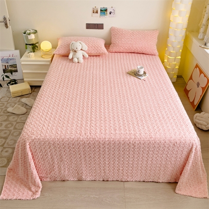 91家纺网 家纺一手货源 找家纺 名兮家居 2024新款立体高克重兔毛绒床单 玫瑰-粉