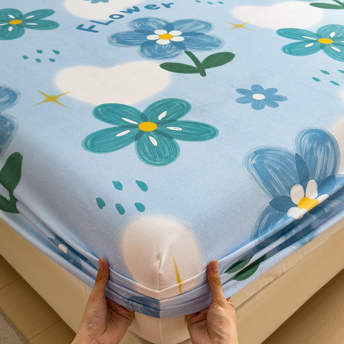 91家纺网 家纺一手货源 找家纺 芃成家纺 2024新款原棉加厚生态磨毛单床笠 秘密花园-蓝