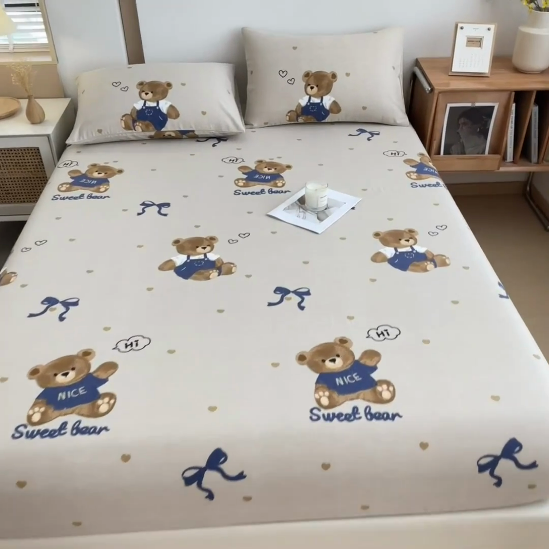 91家纺网 家纺一手货源 找家纺 芃成家纺 2024新款原棉加厚生态磨毛单床笠 绅士熊