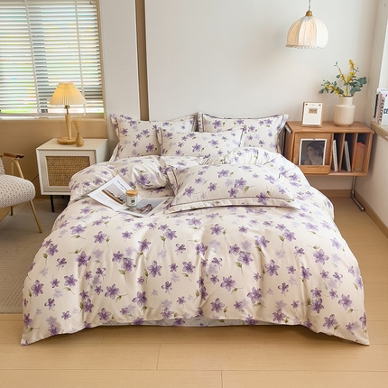 芃成家纺 2024新款原棉加厚生态磨毛四件套 紫萱