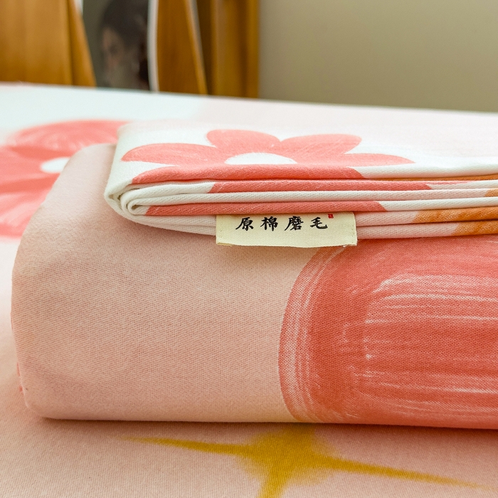 91家纺网 家纺一手货源 找家纺 芃成家纺 2024新款原棉加厚生态磨毛单床笠 秘密花园-粉