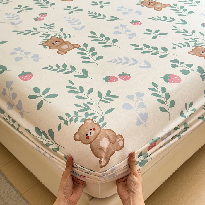 91家纺网 家纺一手货源 找家纺 芃成家纺 2024新款原棉加厚生态磨毛单床笠 树叶熊宝