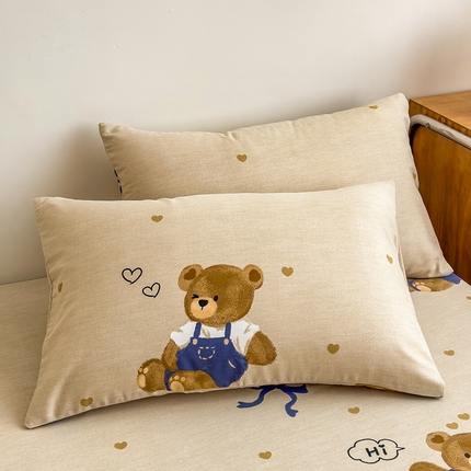 芃成家纺 2024新款原棉加厚生态磨毛单枕套 绅士熊