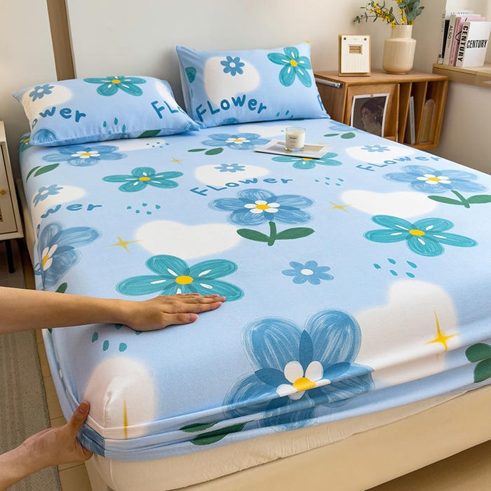 91家纺网 家纺一手货源 找家纺 芃成家纺 2024新款原棉加厚生态磨毛单床笠 秘密花园-蓝