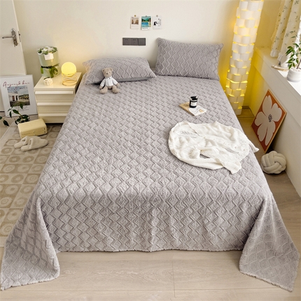 名兮家居 2024新款立体高克重兔毛绒床单 波浪-灰