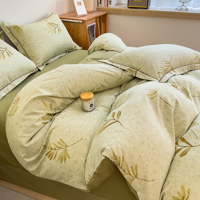 91家纺网 家纺一手货源 找家纺 芃成家纺 2024新款原棉加厚生态磨毛四件套 绿町