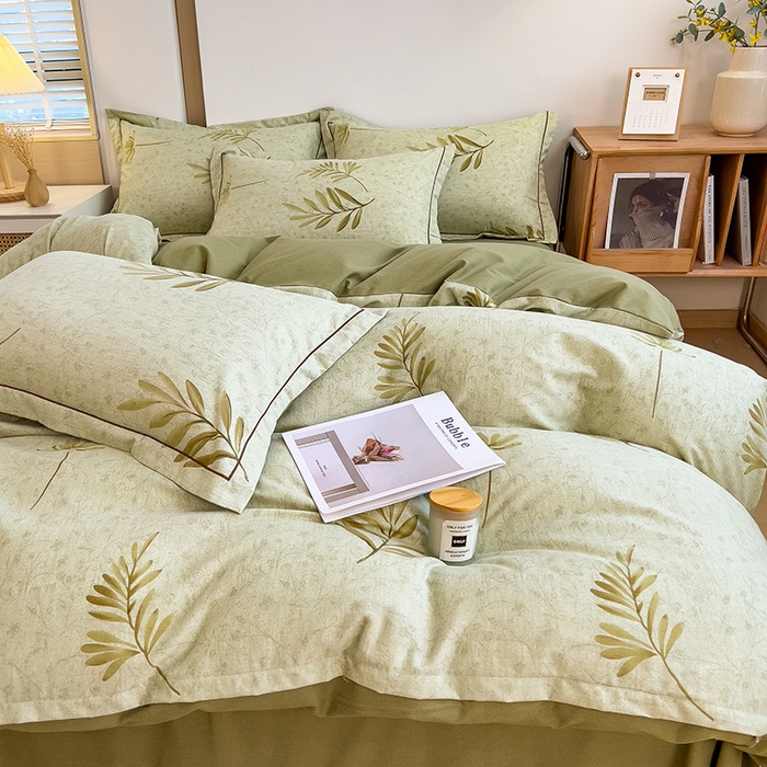 91家纺网 家纺一手货源 找家纺 芃成家纺 2024新款原棉加厚生态磨毛四件套 绿町