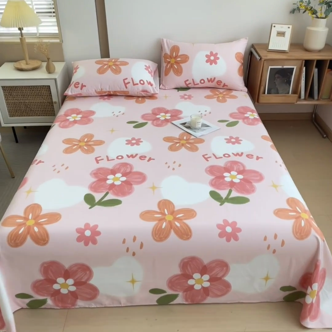 91家纺网 家纺一手货源 找家纺 芃成家纺 2024新款原棉加厚生态磨毛单床单 秘密花园-粉