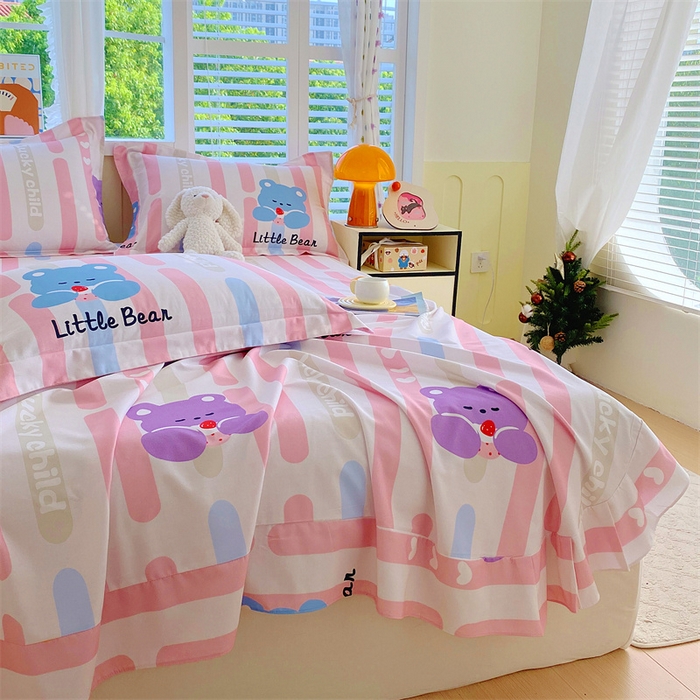 91家纺网 家纺一手货源 找家纺 凯磊 2024新款AB版.生态磨毛印花系列单床单 彩虹熊