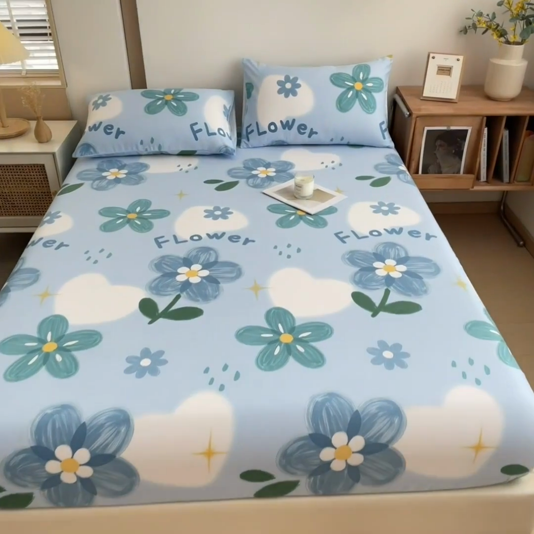 91家纺网 家纺一手货源 找家纺 芃成家纺 2024新款原棉加厚生态磨毛单床笠 秘密花园-蓝