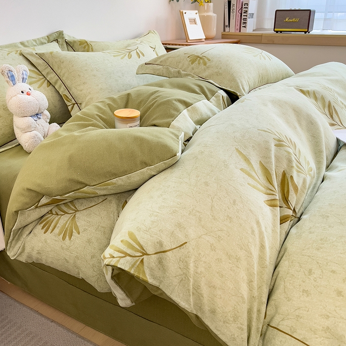 91家纺网 家纺一手货源 找家纺 芃成家纺 2024新款原棉加厚生态磨毛单被套 绿町