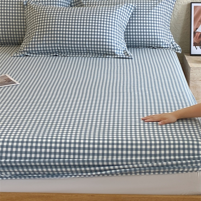 91家纺网 家纺一手货源 找家纺 凯磊 2024新款AB版.生态磨毛印花系列单床笠 蓝小格