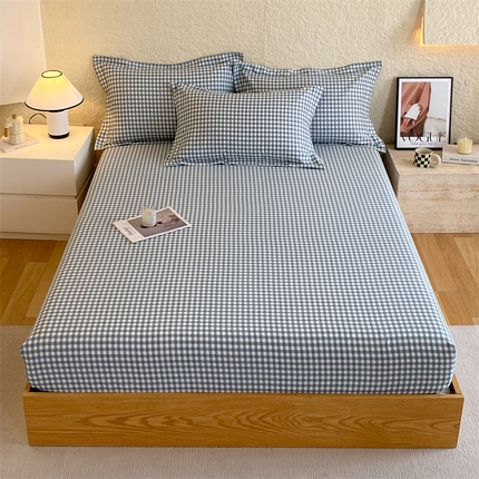 凯磊 2024新款AB版.生态磨毛印花系列单床笠 蓝小格