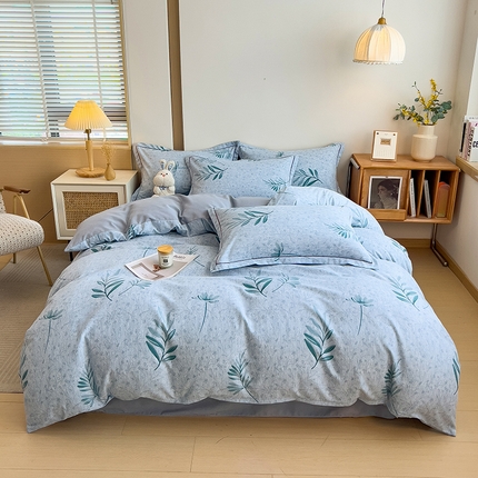 芃成家纺 2024新款原棉加厚生态磨毛四件套 蓝町