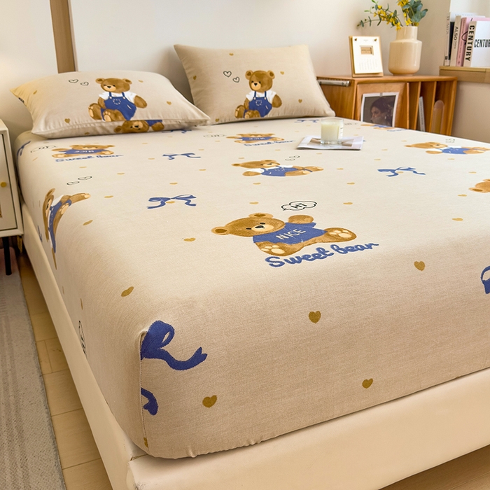 91家纺网 家纺一手货源 找家纺 芃成家纺 2024新款原棉加厚生态磨毛单床笠 绅士熊