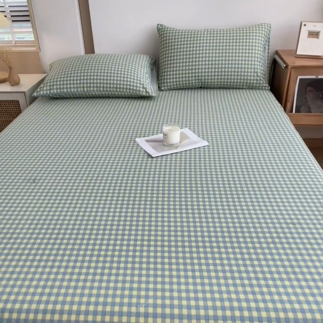 91家纺网 家纺一手货源 找家纺 芃成家纺 2024新款原棉加厚生态磨毛单床笠 蓝黄小格