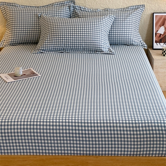 91家纺网 家纺一手货源 找家纺 凯磊 2024新款AB版.生态磨毛印花系列单床笠 蓝小格