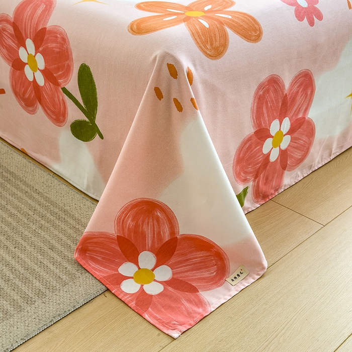 91家纺网 家纺一手货源 找家纺 芃成家纺 2024新款原棉加厚生态磨毛单床单 秘密花园-粉