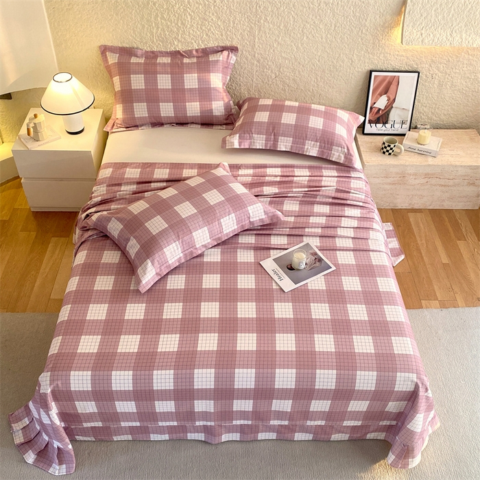 91家纺网 家纺一手货源 找家纺 凯磊 2024新款AB版.生态磨毛印花系列单床单 粉格子